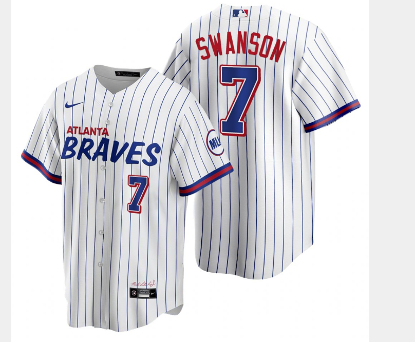 2021 Men Atlanta Braves #7 Swanson White Game Nike MLB Jersey->nfl hats->Sports Caps